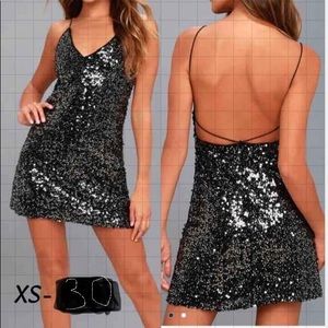 Lulus Black Backless Sequin Mini Dress XS